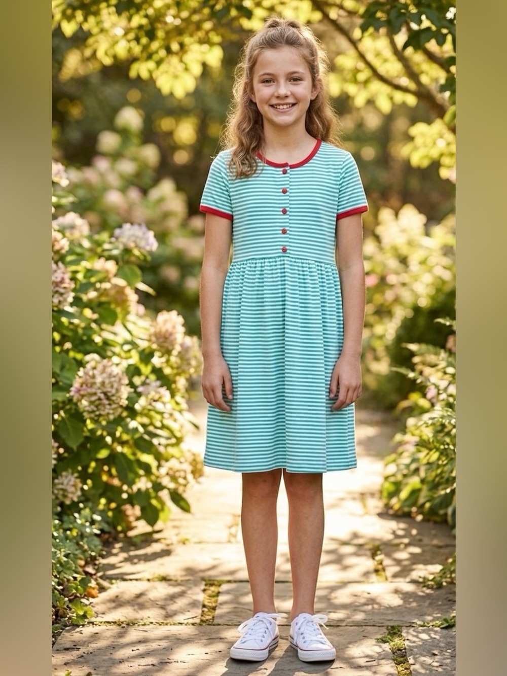 Hanna Andersson Striped Button Up Dress Girls Size 150 cm / US Size 12